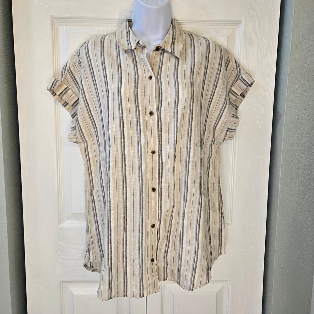 Stitch Fix Como Blu linen blend button up sz med Office work wear beachy NWT